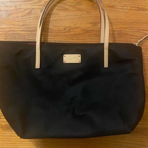 Kate Spade nylon tote, black with pink interior, zip top closure, like new.